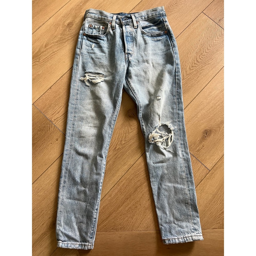 Levis 501 S Skinny Jeans Womens Size‎ 24 Ripped Distressed Light Wash Denim